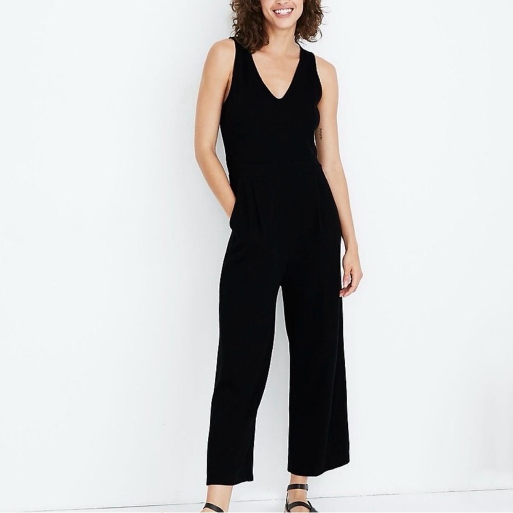 Madewell texture and thread black jacquard jumpsuit small